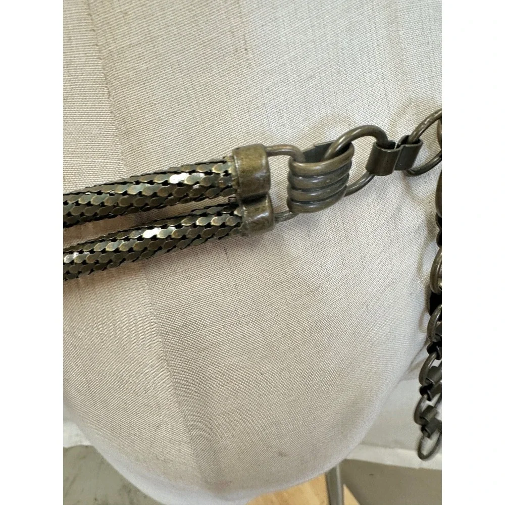 Vintage Egyptian Revival Scarab Beetle Antique Brass Mesh Chain Belt Women SM